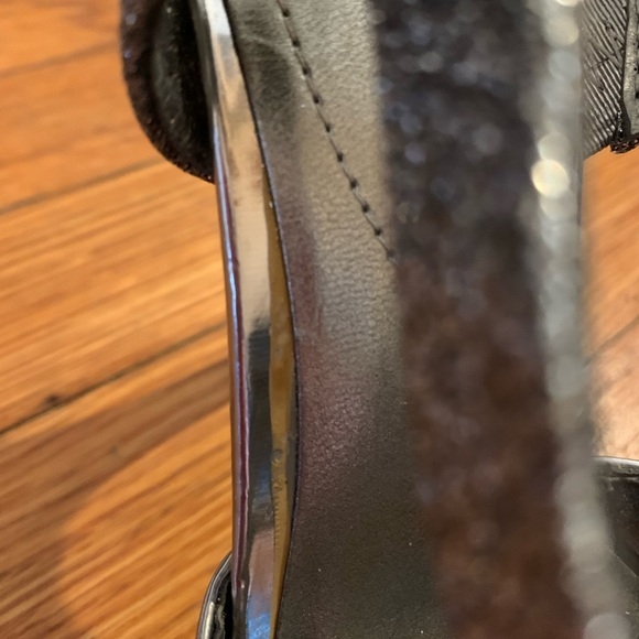 Guess platform stilettos heels size 6 open toe silver sparkly bow tie almond toe - Picture 14 of 15